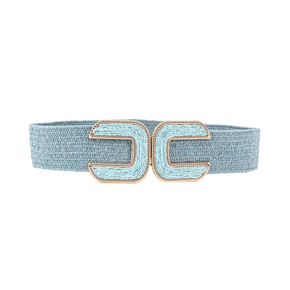 4526 Women's Braided Thick Belt Fashion Holeless Wide Raffia Elastic